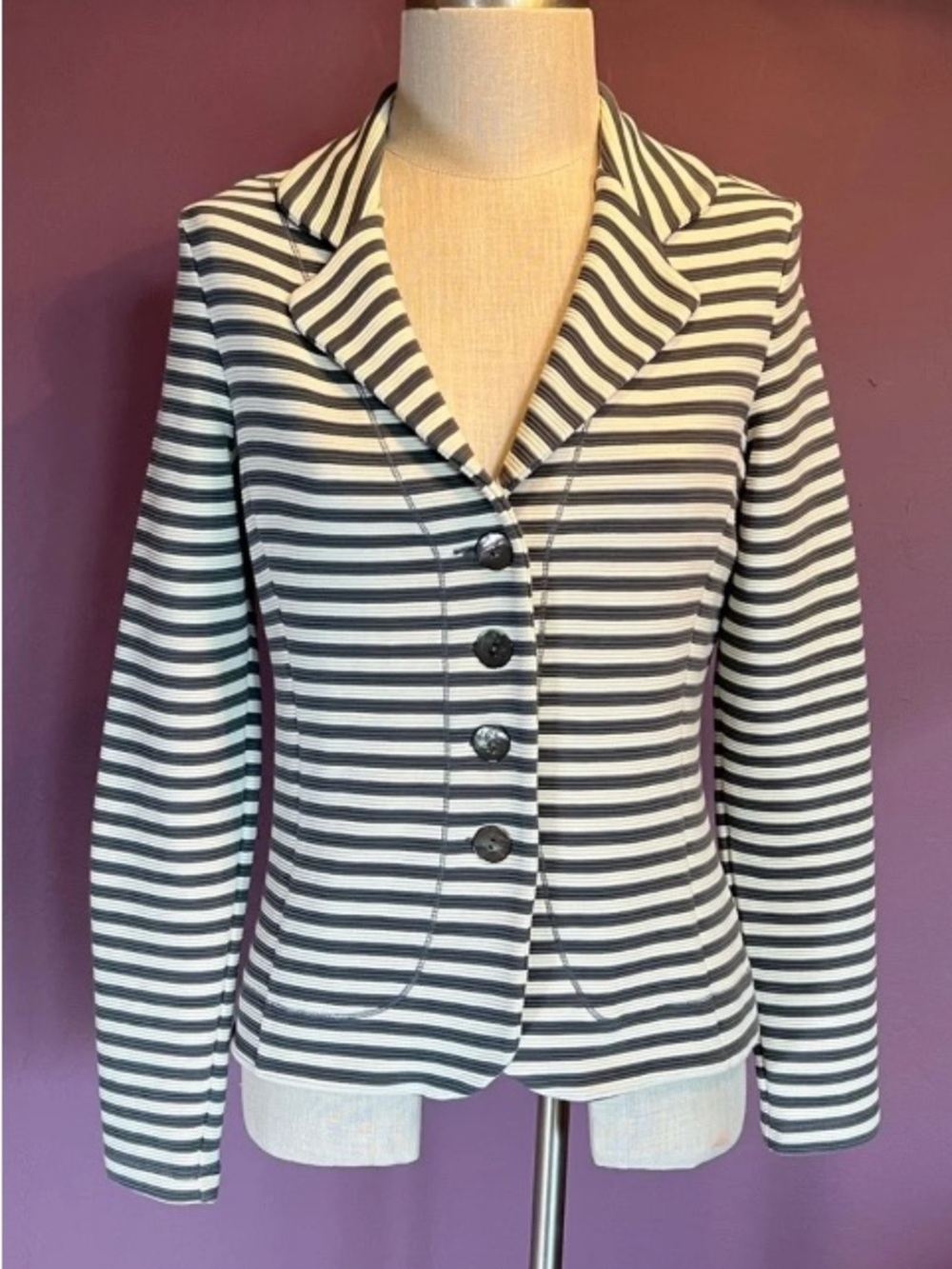 Striped Black & White Women's Tailored Knit Blazer